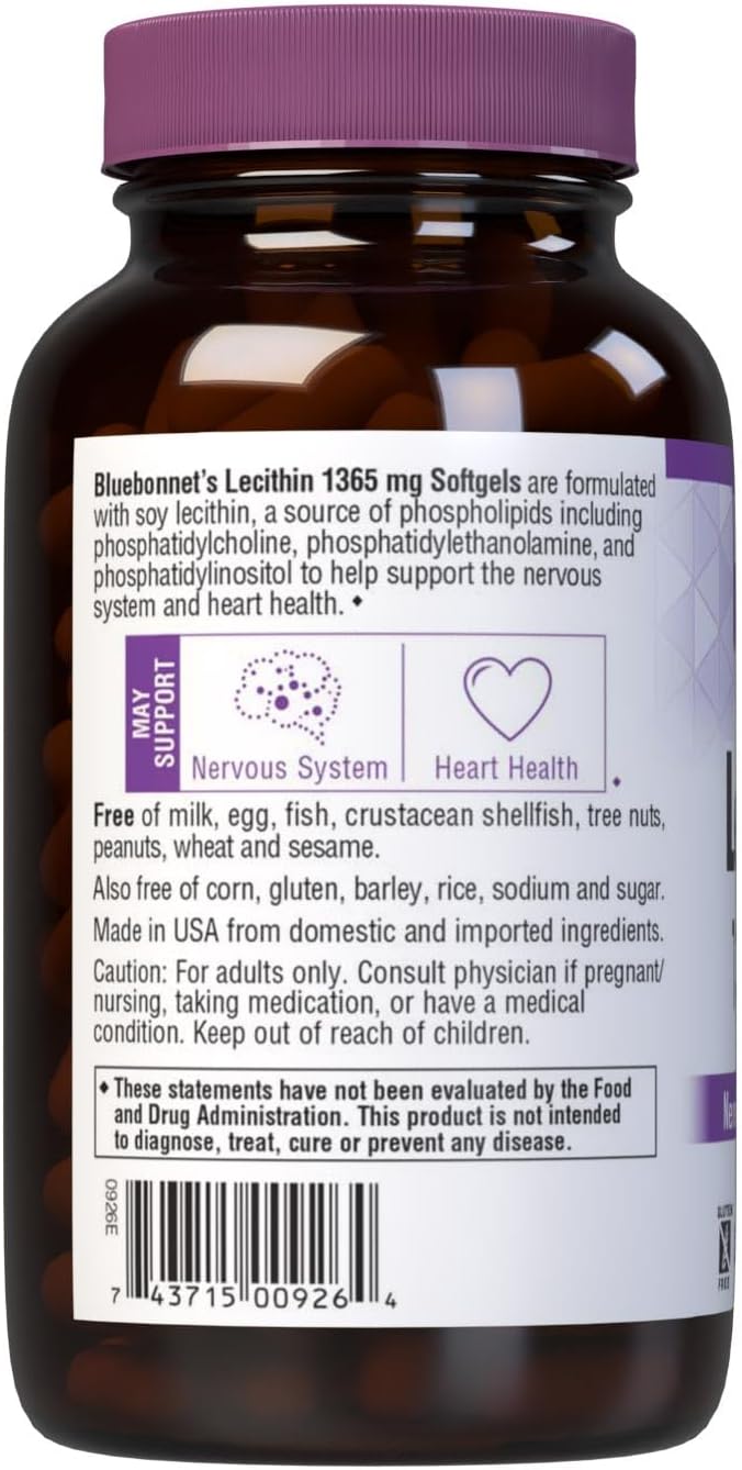 180 Count BlueBonnet Lecithin Supplement for Cognitive Health & Liver Support