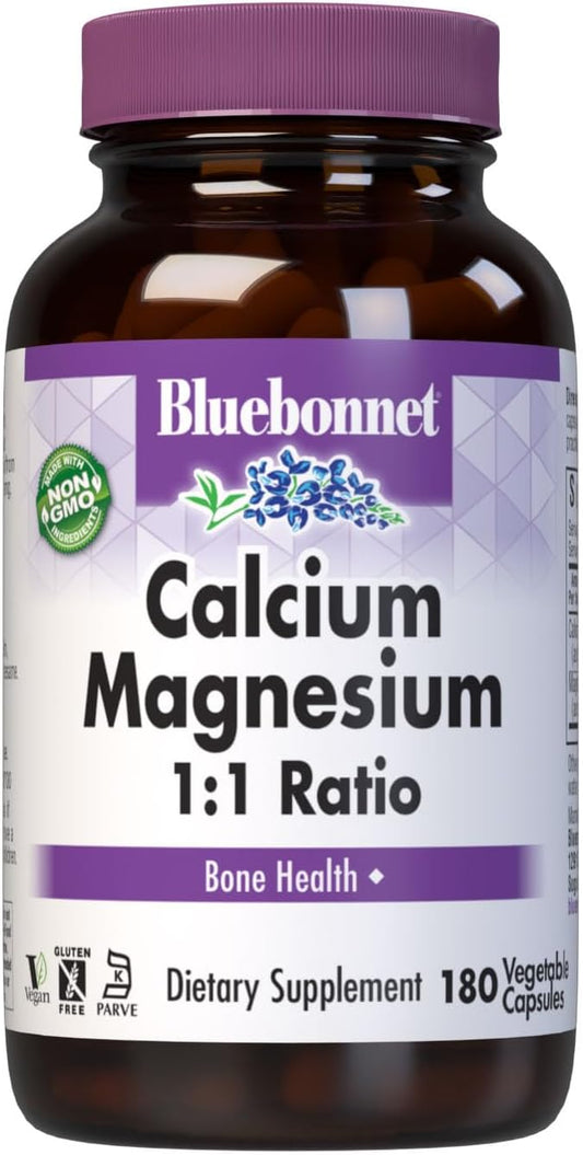180 Count BlueBonnet Vegetarian Capsules with 1:1 Ratio of Calcium and Magnesium