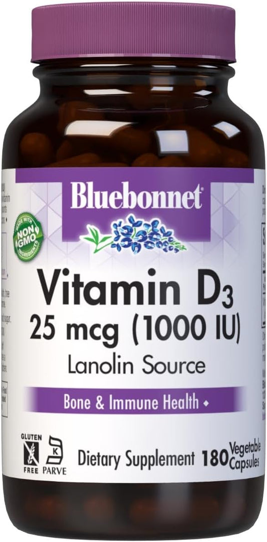 180 Count Bluebonnet Vitamin D3 1000 IU Vegetable Capsules for Immune Support