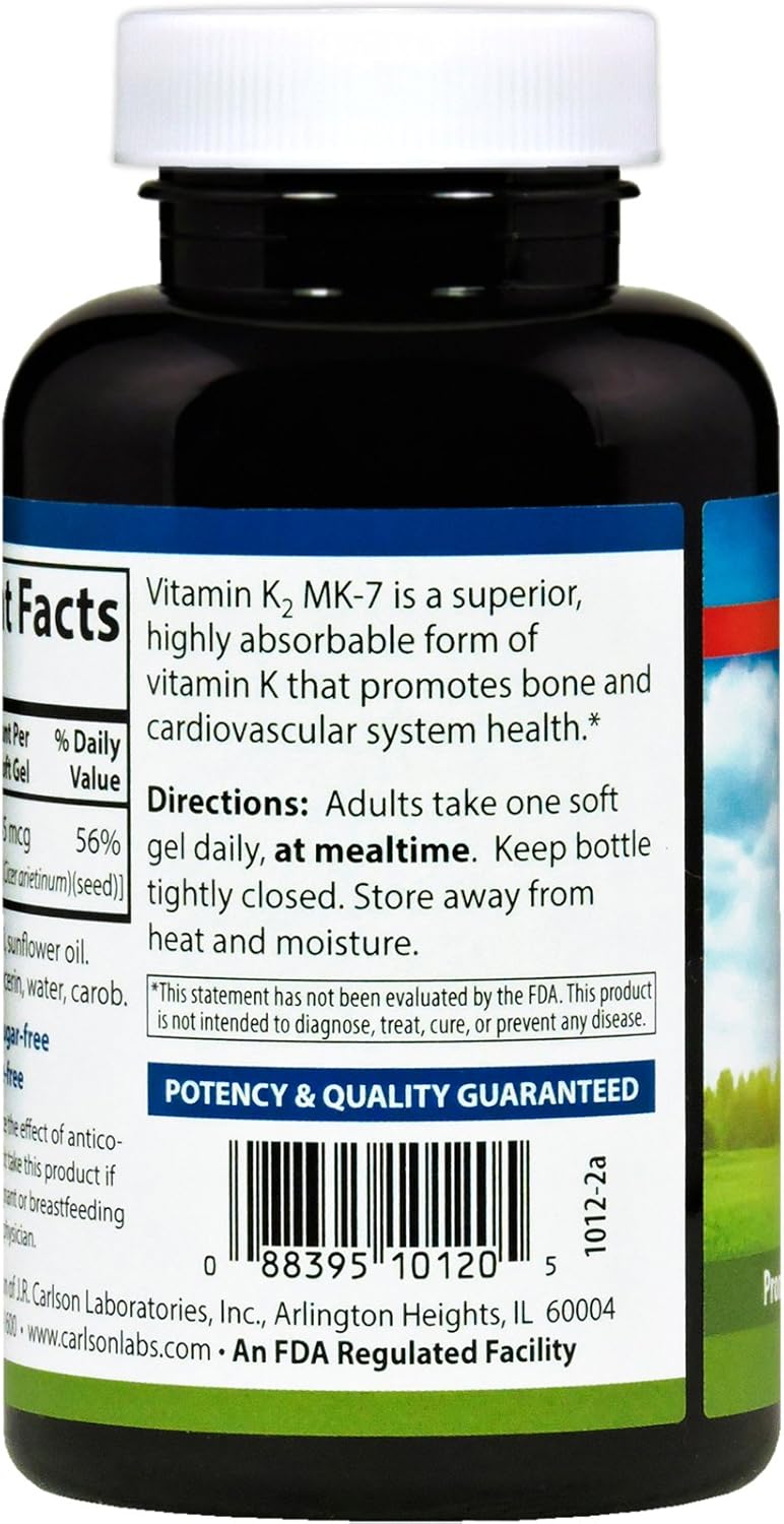 180 Count Carlson Labs Vitamin K2-7 45 MCG Softgel Mineral Supplement