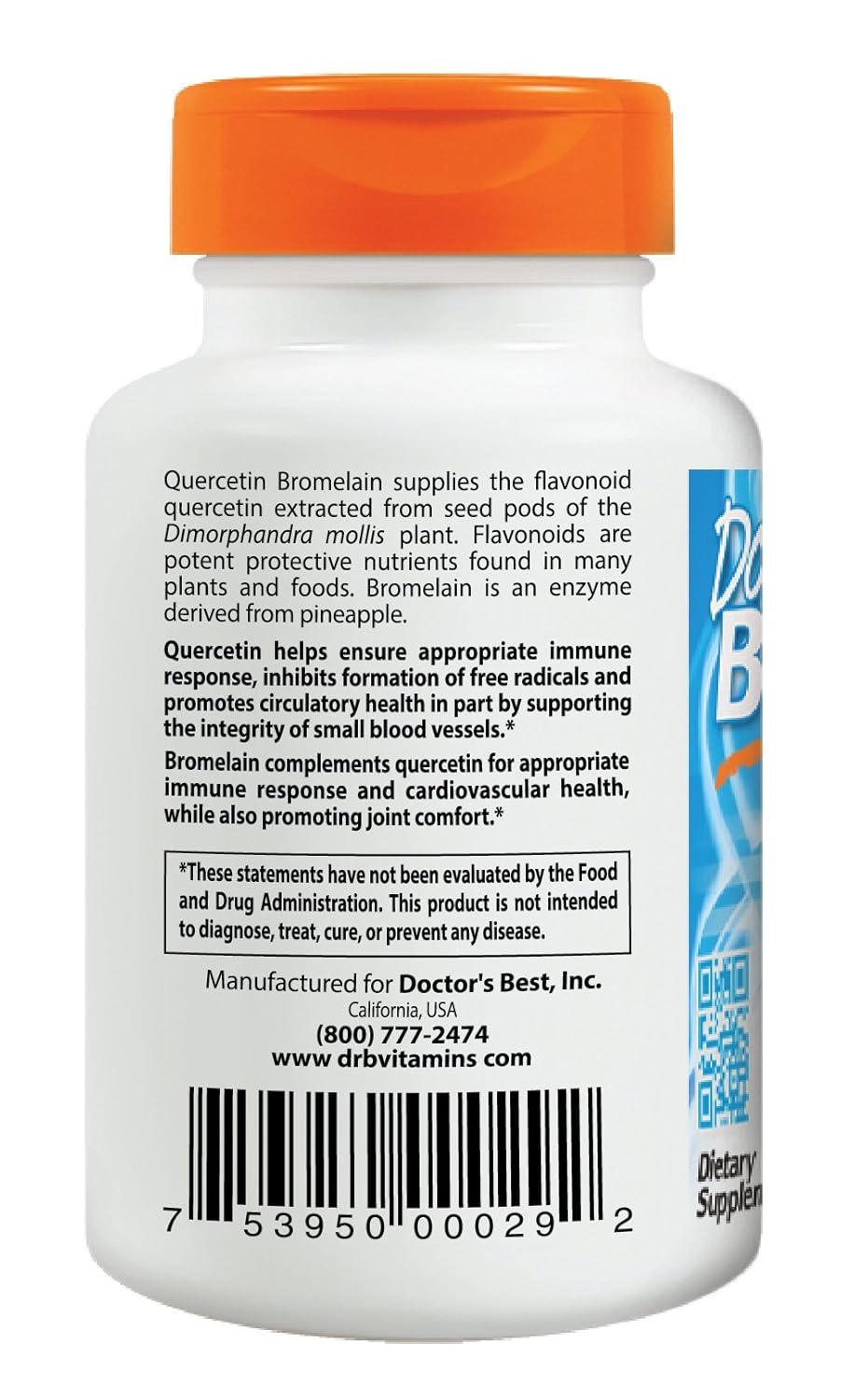 180 Count Doctor's Best Quercetin Bromelain Capsules for Immune Support and Allergy Relief