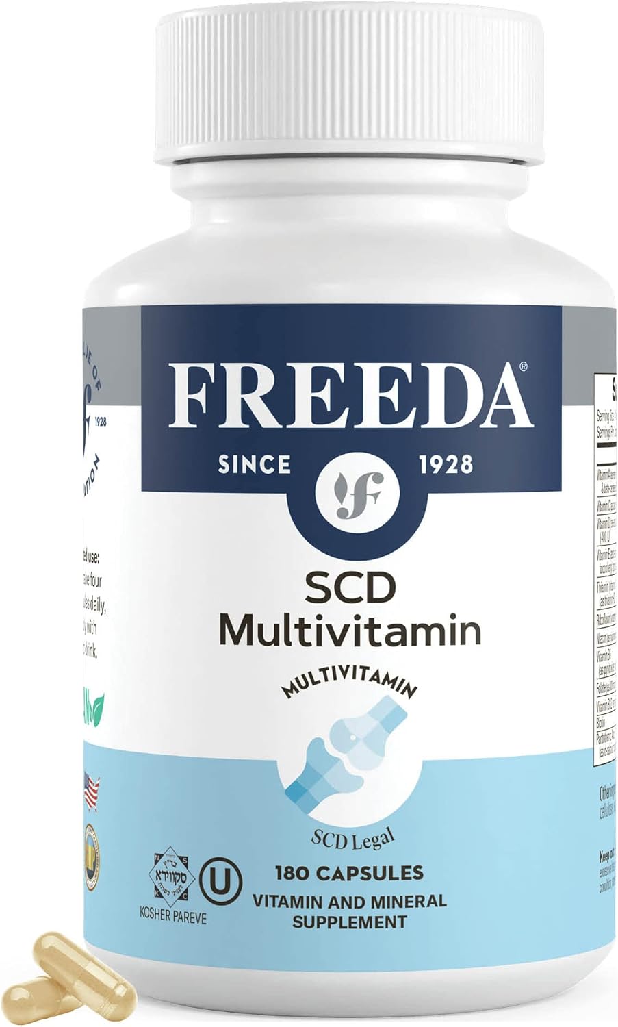 180 Count FREEDA Kosher Multivitamin Supplements for Men and Women's Health, SCD Certified