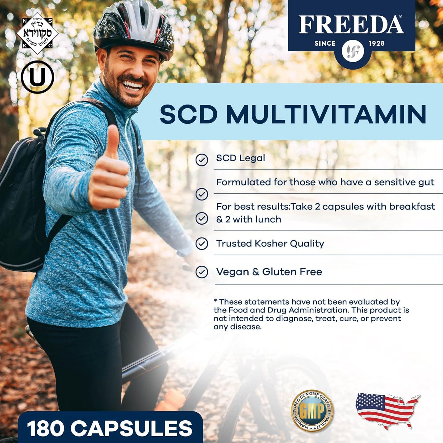 180 Count FREEDA Kosher Multivitamin Supplements for Men and Women's Health, SCD Certified