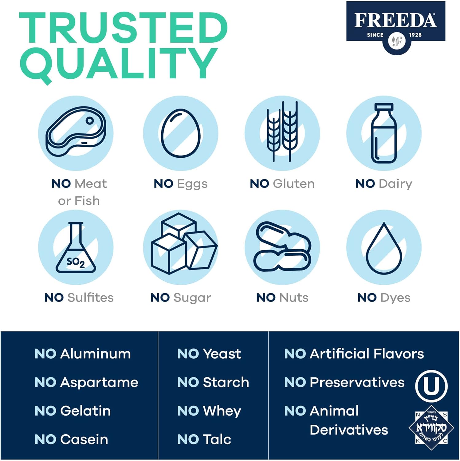 180 Count FREEDA Kosher Multivitamin Supplements for Men and Women's Health, SCD Certified