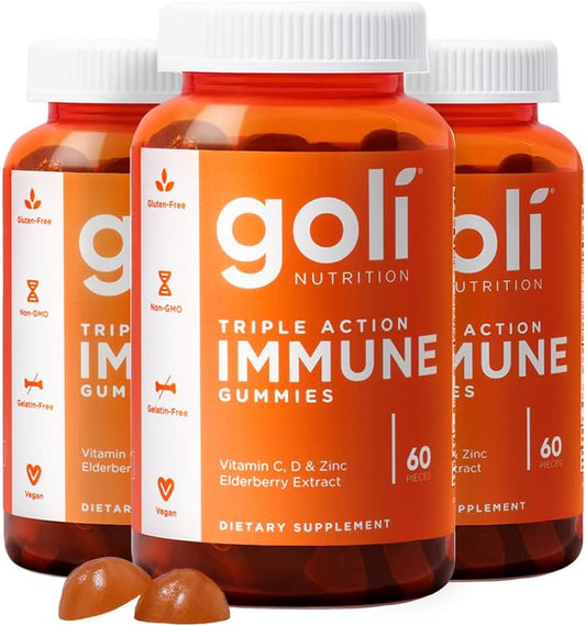 180 Count Goli Immune Vitamin Gummies with Elderberry, Vitamin C, D & Zinc - Vegan, Non-GMO, Gluten-Free - Pack of 3