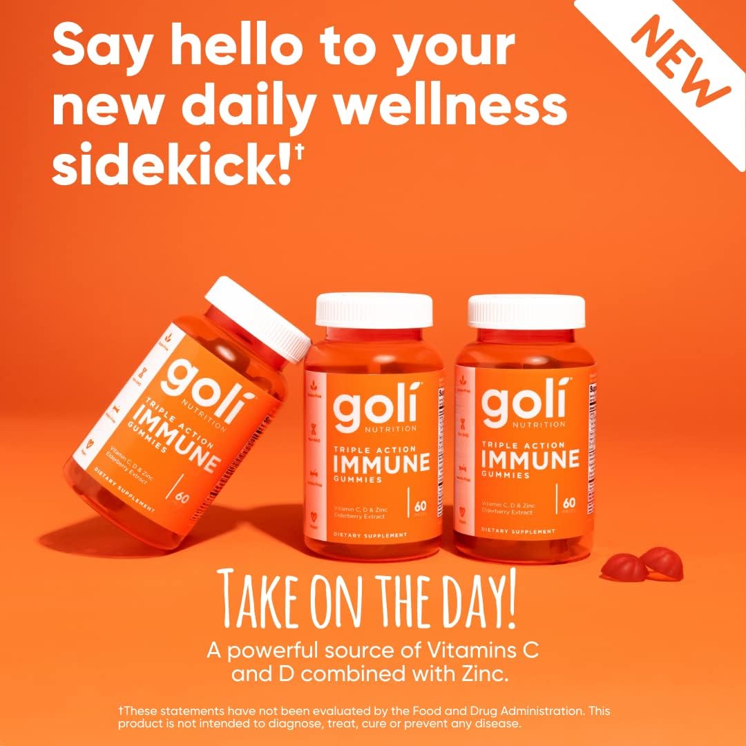 180 Count Goli Immune Vitamin Gummies with Elderberry, Vitamin C, D & Zinc - Vegan, Non-GMO, Gluten-Free - Pack of 3