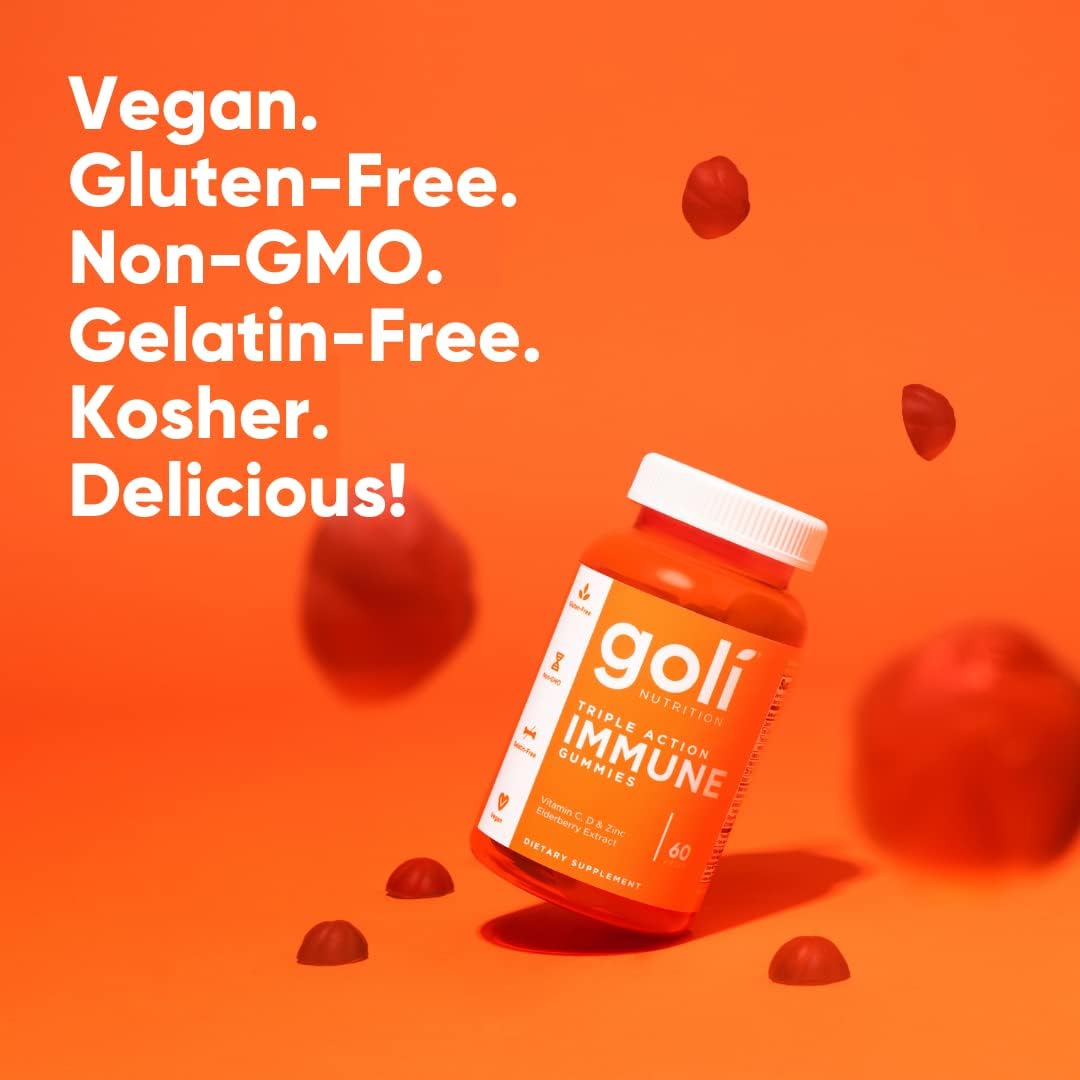 180 Count Goli Immune Vitamin Gummies with Elderberry, Vitamin C, D & Zinc - Vegan, Non-GMO, Gluten-Free - Pack of 3