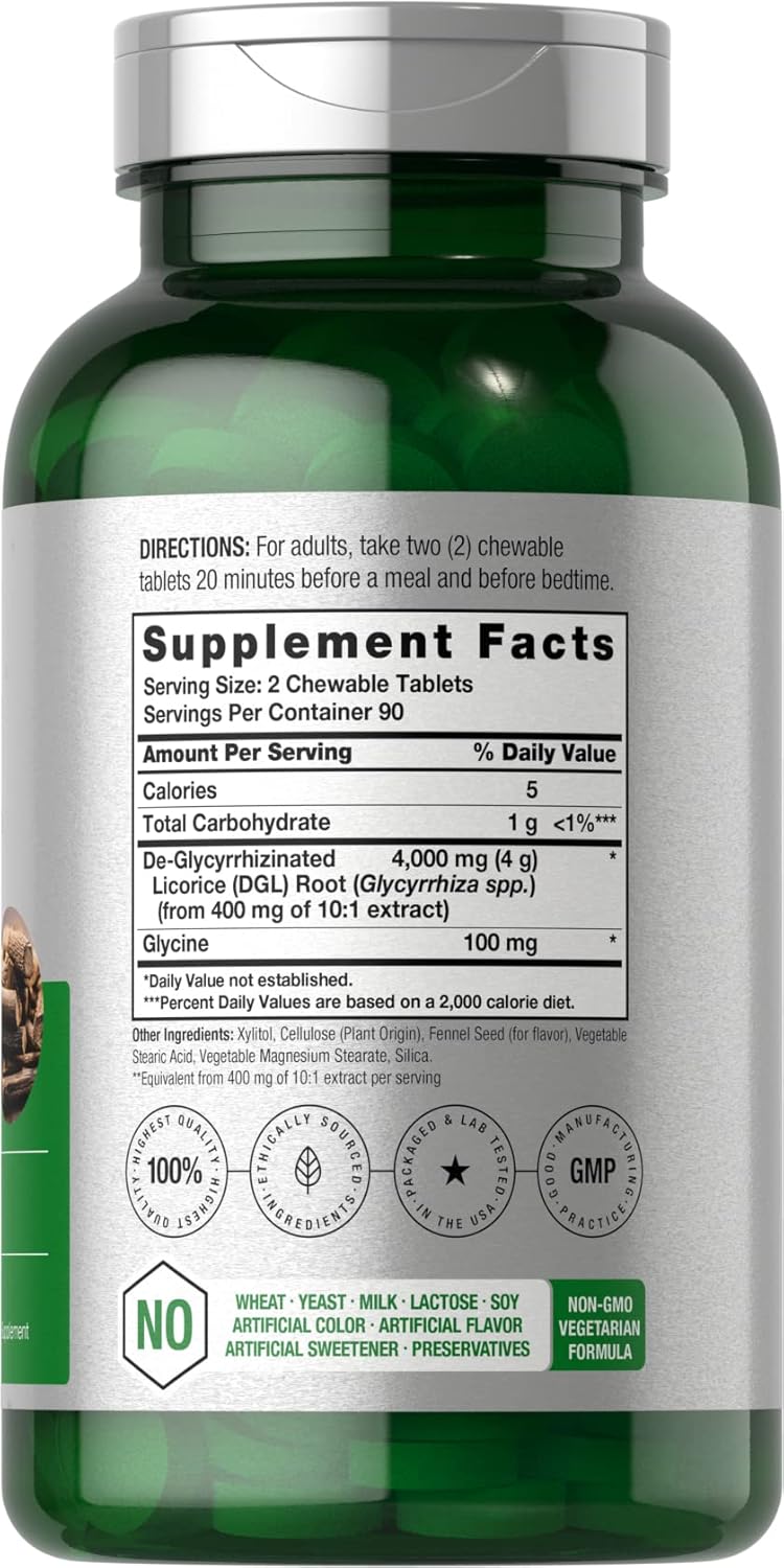 180 Count Horbäach DGL Licorice Chewable Tablets - 4000mg - Vegetarian & Non-GMO