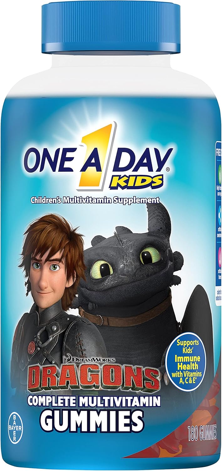 180 Count How to Train Your Dragon Multivitamin Gummy for Kids with Vitamin A, C, D, E, Zinc - Immune Health Support Supplement