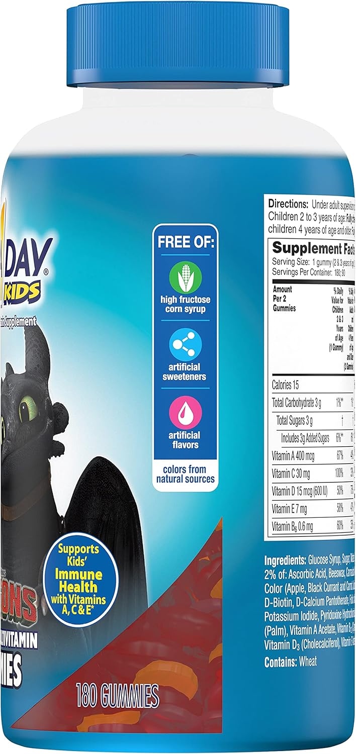 180 Count How to Train Your Dragon Multivitamin Gummy for Kids with Vitamin A, C, D, E, Zinc - Immune Health Support Supplement
