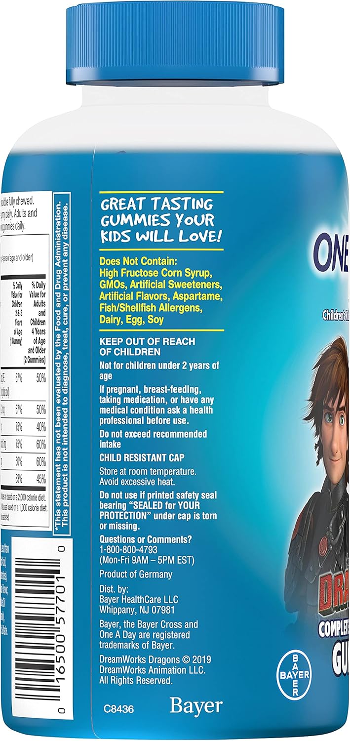 180 Count How to Train Your Dragon Multivitamin Gummy for Kids with Vitamin A, C, D, E, Zinc - Immune Health Support Supplement