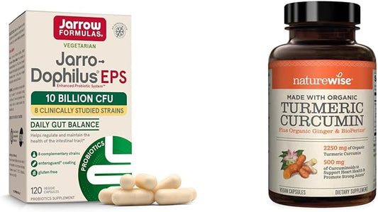 180 Count Jarrow Formulas Probiotics and NatureWise Curcumin Turmeric Joint Support Dietary Supplements