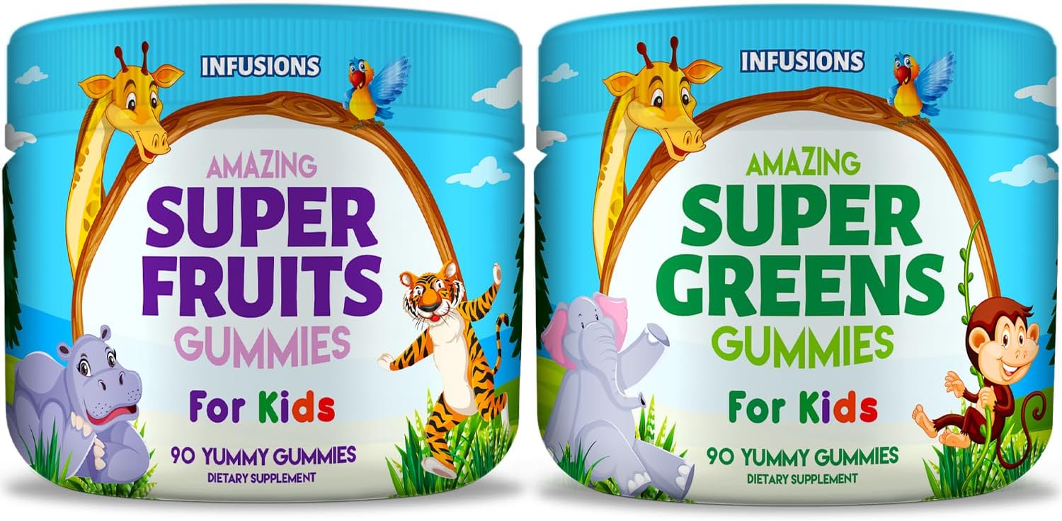 180 Count Kids Superfood Gummies with Super Fruits and Greens | Soft, Delicious, Gluten-Free, Non-GMO