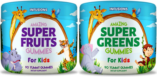 180 Count Kids Superfood Gummies with Super Fruits and Greens | Soft, Delicious, Gluten-Free, Non-GMO
