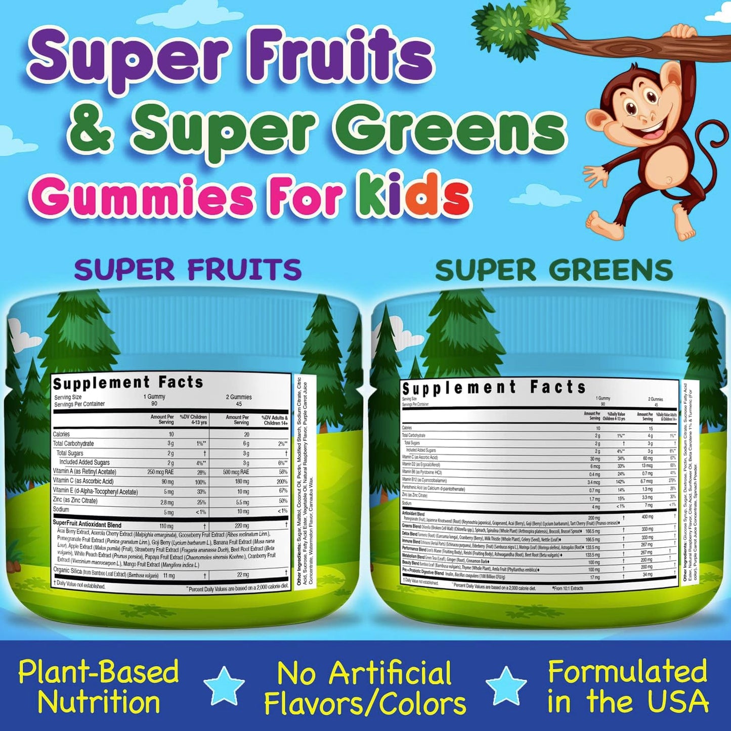 180 Count Kids Superfood Gummies with Super Fruits and Greens | Soft, Delicious, Gluten-Free, Non-GMO