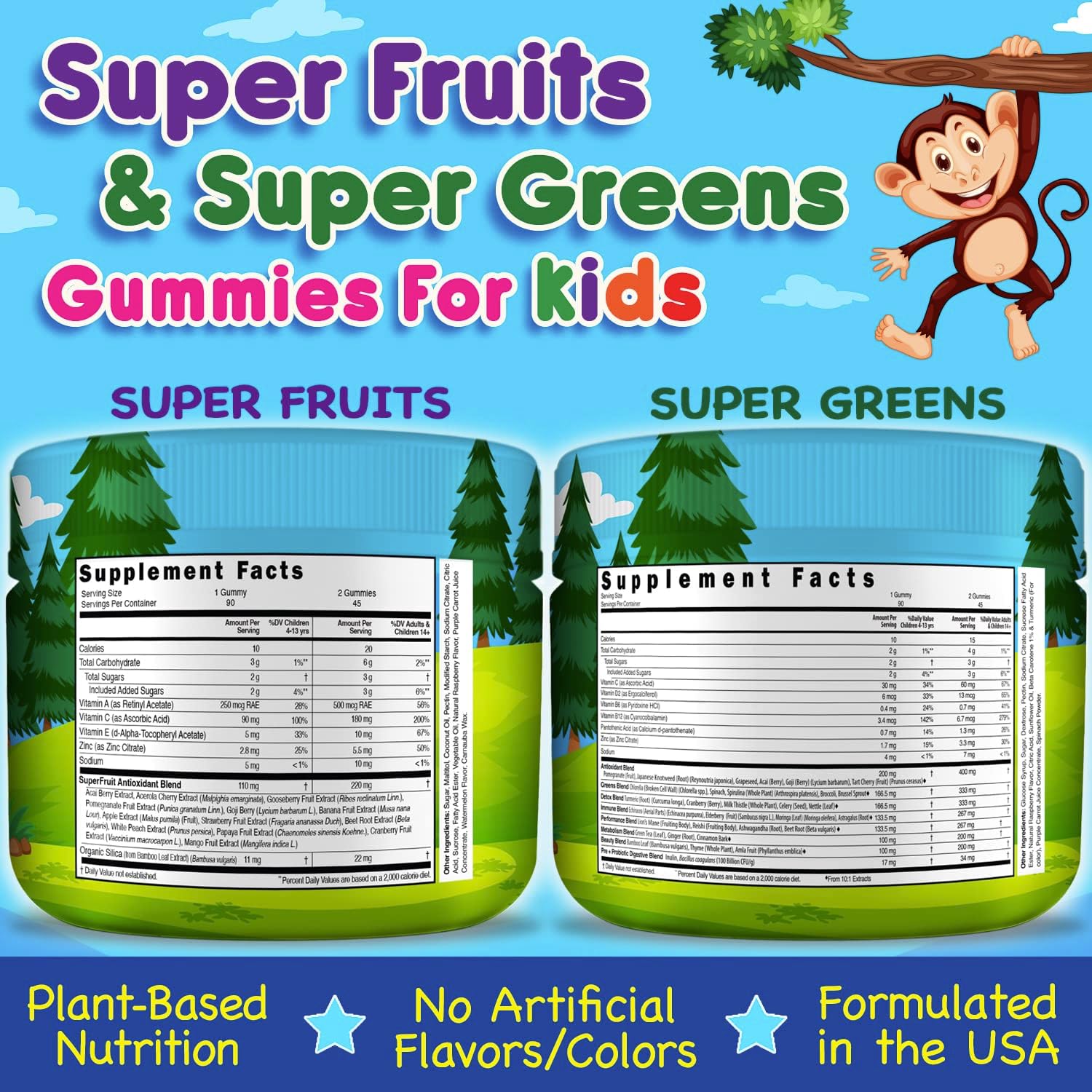 180 Count Kids Superfood Gummies with Super Fruits and Greens | Soft, Delicious, Gluten-Free, Non-GMO