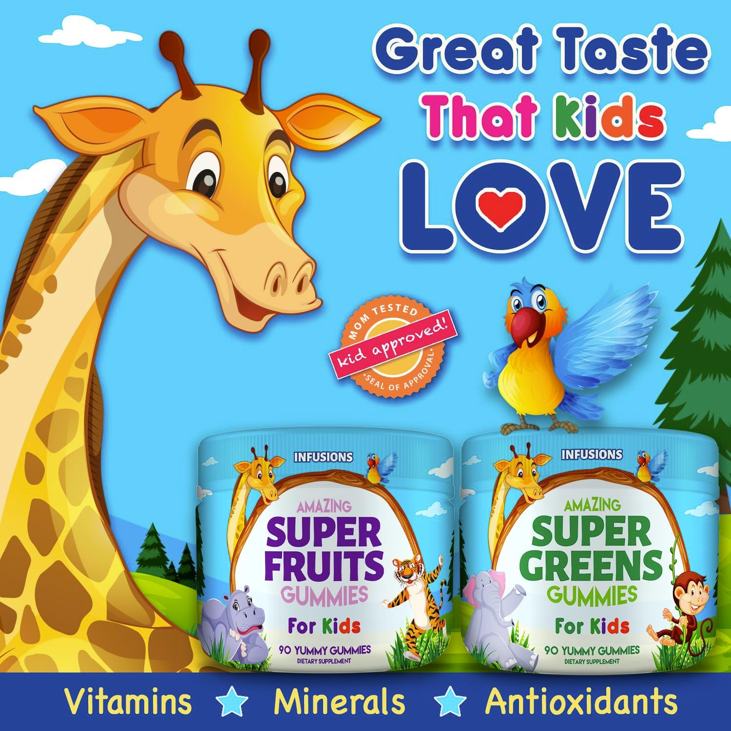 180 Count Kids Superfood Gummies with Super Fruits and Greens | Soft, Delicious, Gluten-Free, Non-GMO