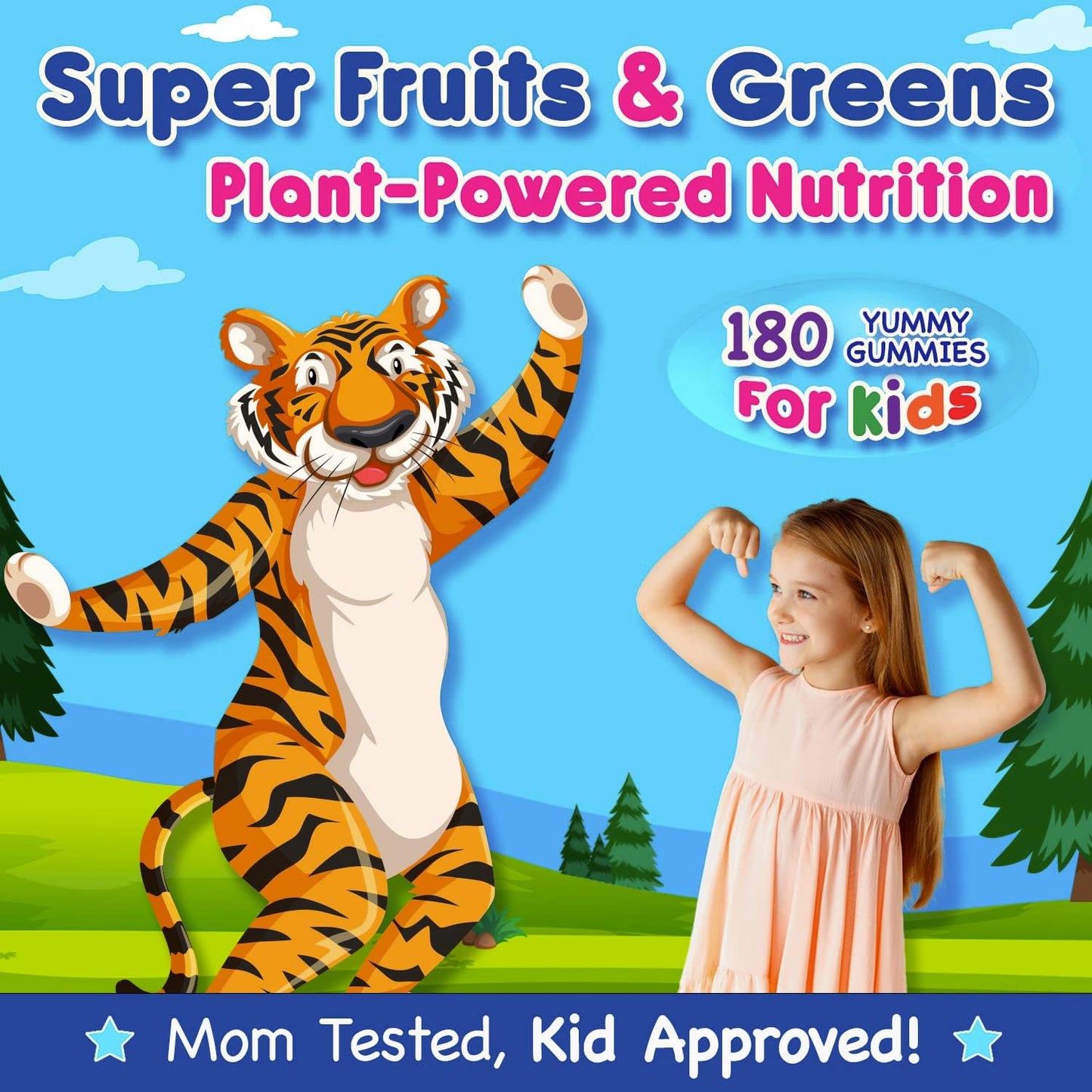 180 Count Kids Superfood Gummies with Super Fruits and Greens | Soft, Delicious, Gluten-Free, Non-GMO
