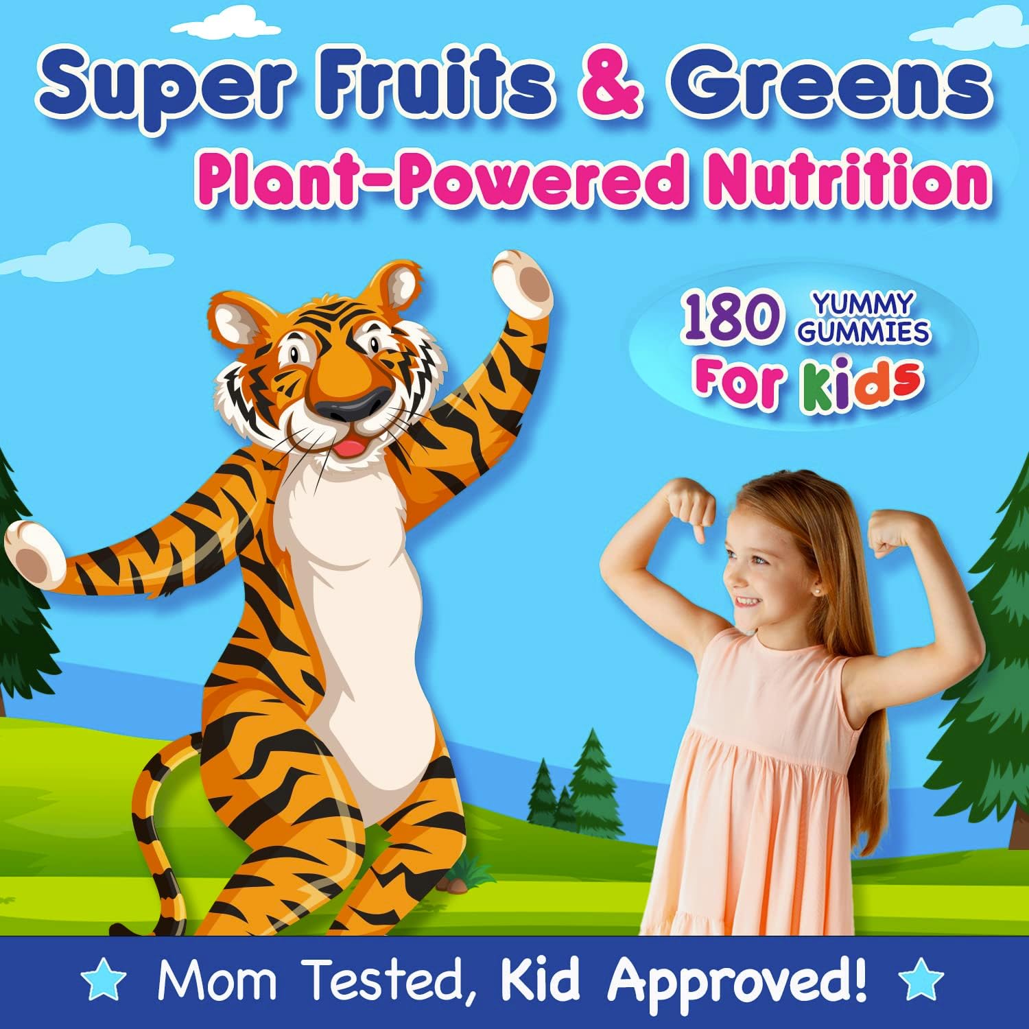 180 Count Kids Superfood Gummies with Super Fruits and Greens | Soft, Delicious, Gluten-Free, Non-GMO