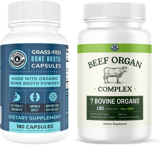 180 Count Left Coast Performance Bone Broth Capsules with Beef Organ Complex - Complete Nutrient Boost Pack
