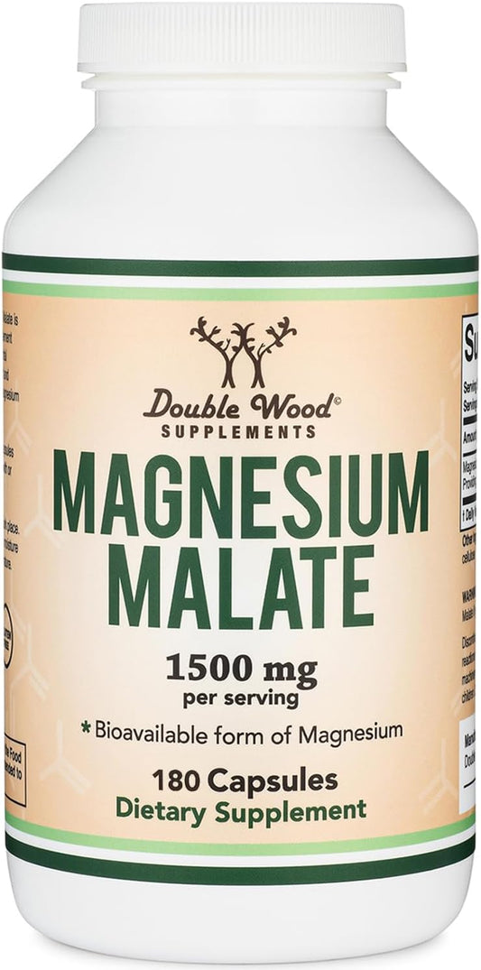 180 Count Magnesium Malate Capsules - 1,500mg Per Serving, Third Party Tested, Vegan & Gluten Free