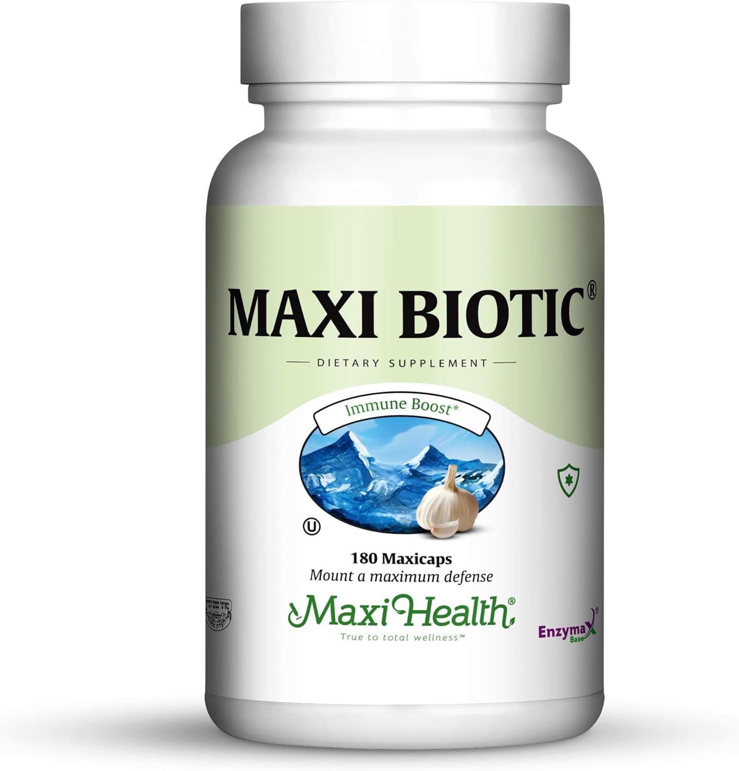 180 Count Maxi Health Maxi Biotic Aged Garlic Extract Capsules with Spirulina, Echinacea, Oregano, Enzymax - Natural Antioxidant & Wellness Support Supplement