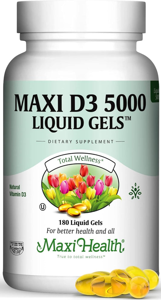 180 Count Maxi Health Vitamin D3 5000 IU Softgels for Healthy Bones, Teeth & Immune Support
