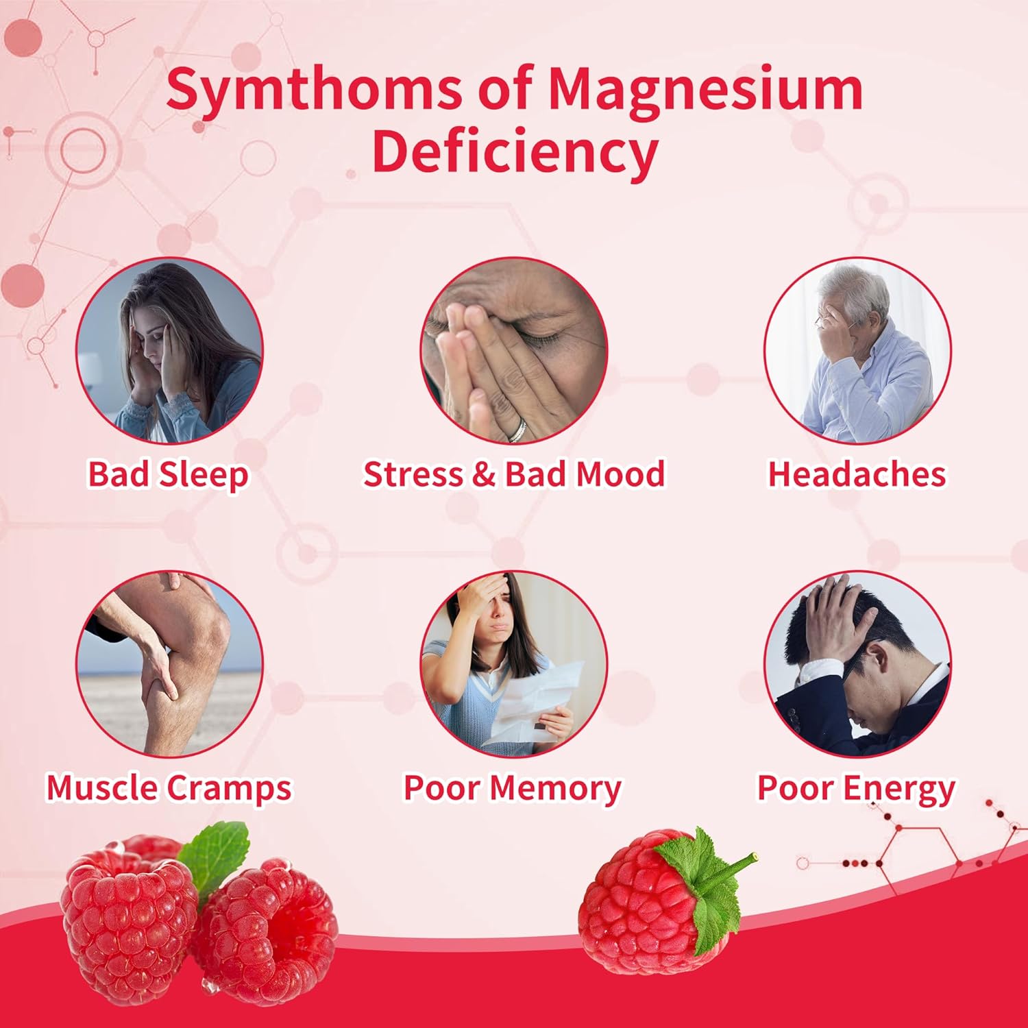 180 Count Novomins Magnesium Glycinate Gummies - 1000mg Sugar-Free Supplement with Potassium, Vitamin D, B6, CoQ10 for Calm Mood & Sleep Support - Raspberry Flavor