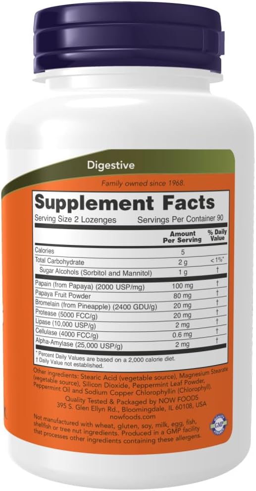 180 Count NOW FOODS Papaya Enzyme Chewable Tablets for Digestive Support - BoostGo Australia