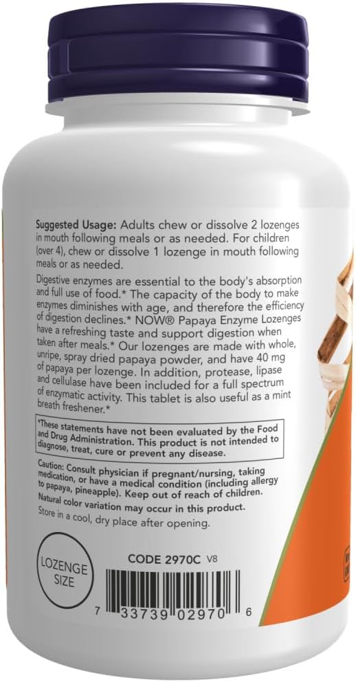 180 Count NOW FOODS Papaya Enzyme Chewable Tablets for Digestive Support - BoostGo Australia