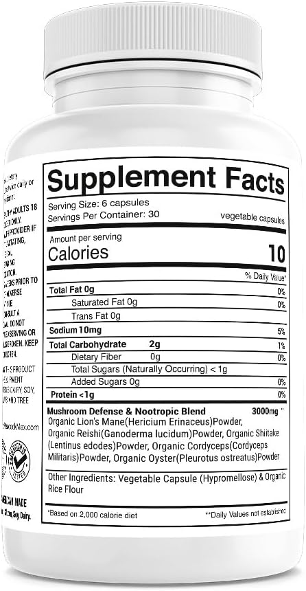 180 Count Peacock Max 5 Mushrooms Supplement for Memory, Focus, and Energy - Lion's Mane, Reishi, Shiitake, Cordyceps, Oyster - Immune & Brain Support Dietary Supplement