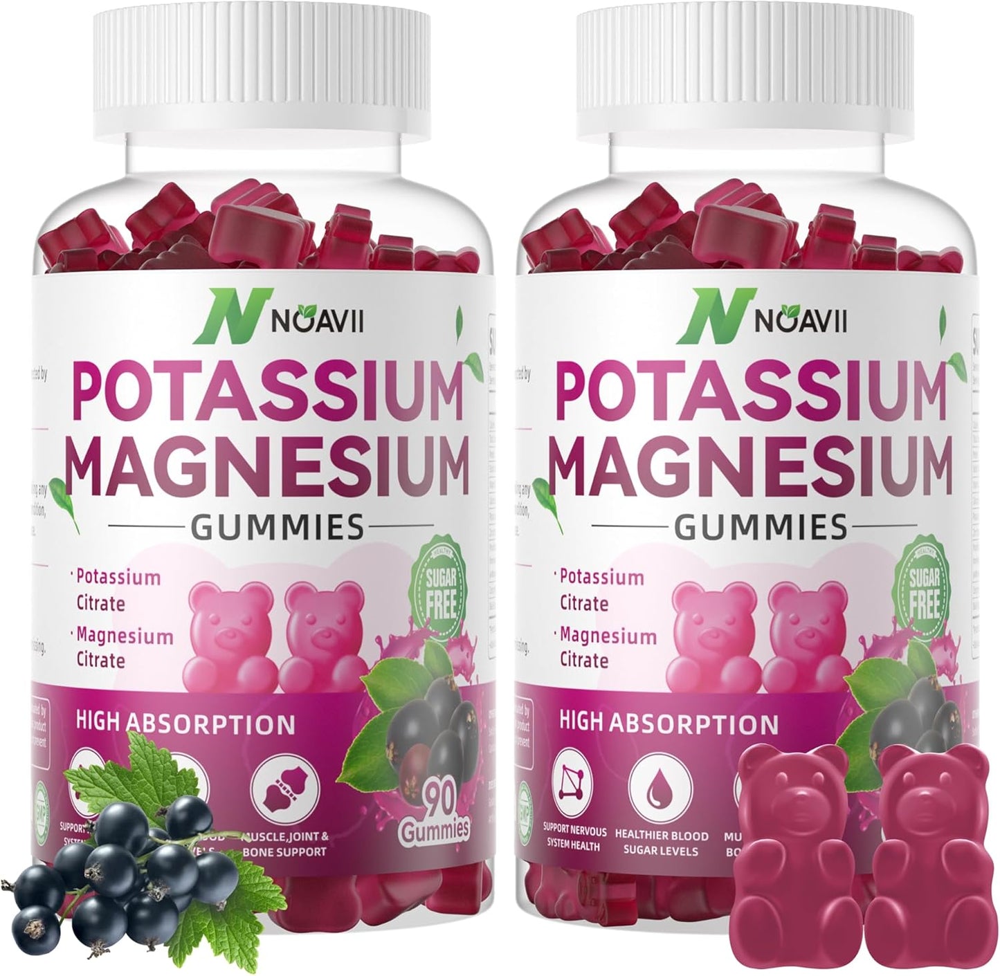 180 Count Pineapple and Elderberry Flavored Potassium Magnesium Gummies by NOAVII