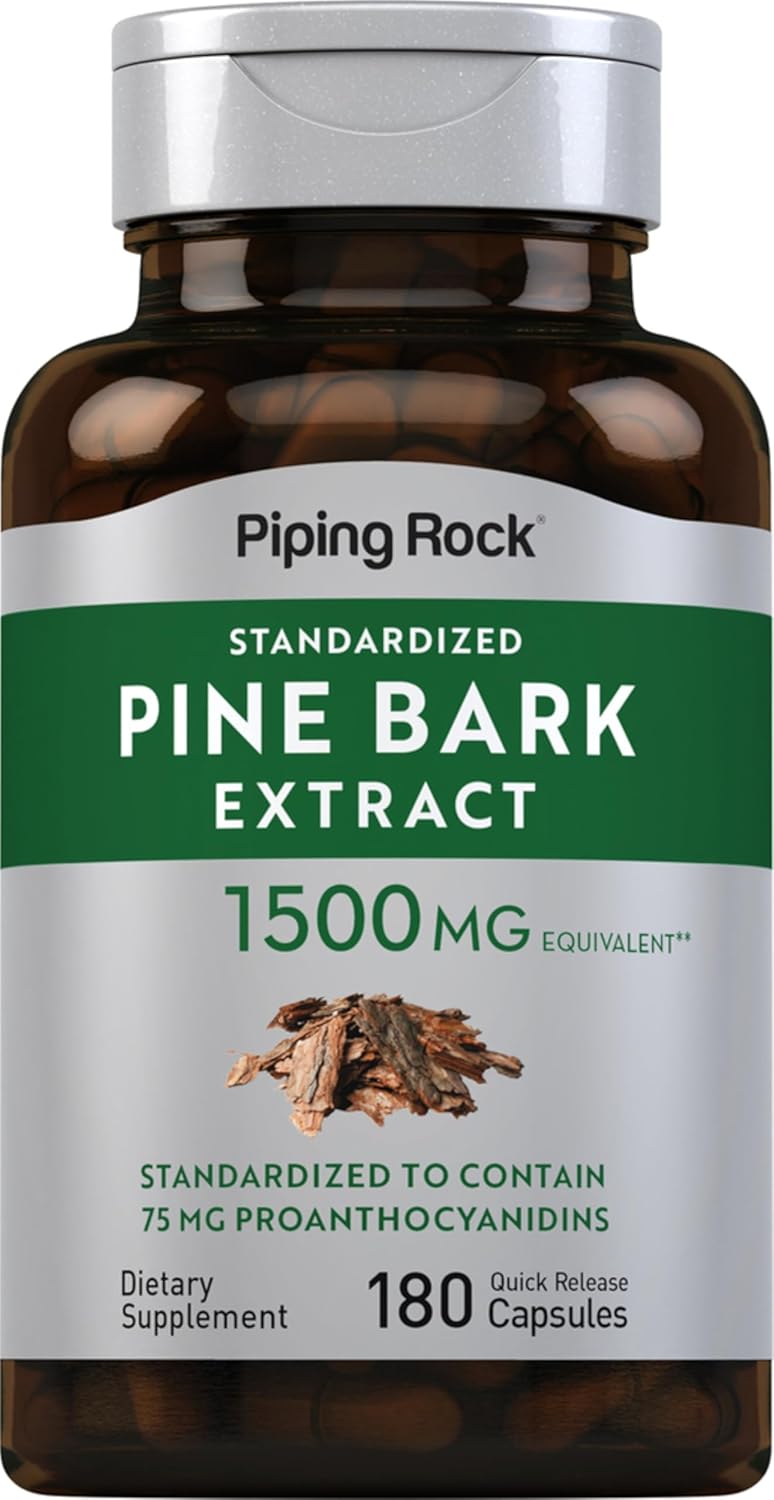 180 Count Piping Rock Pine Bark Extract Capsules - 1500mg Supplement for Men and Women - Non-GMO, Gluten Free