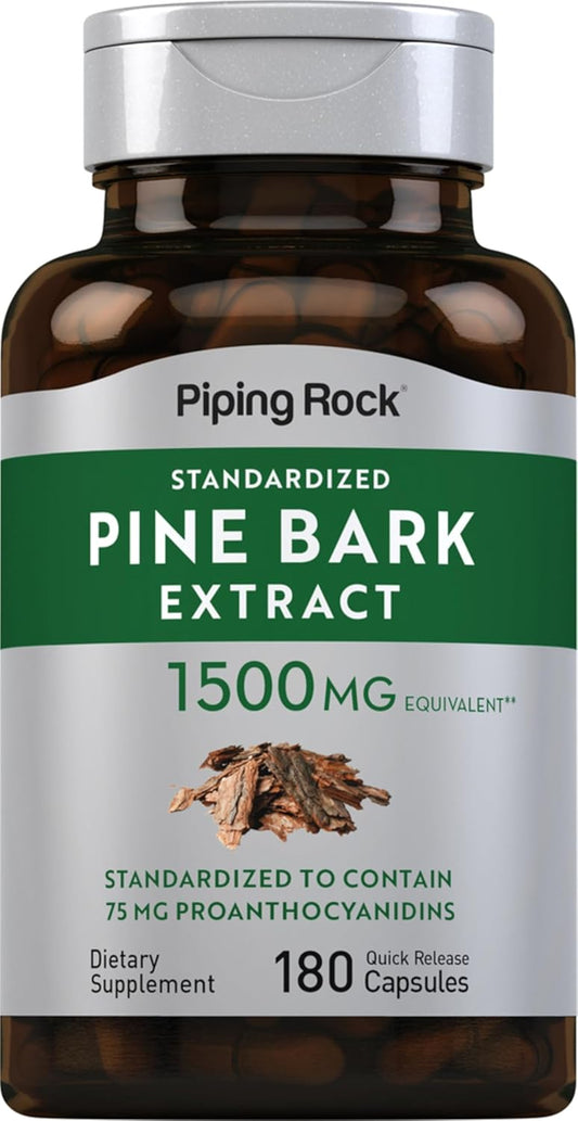 180 Count Piping Rock Pine Bark Extract Capsules - 1500mg Supplement for Men and Women - Non-GMO, Gluten Free
