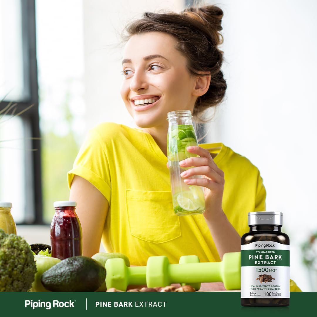 180 Count Piping Rock Pine Bark Extract Capsules - 1500mg Supplement for Men and Women - Non-GMO, Gluten Free