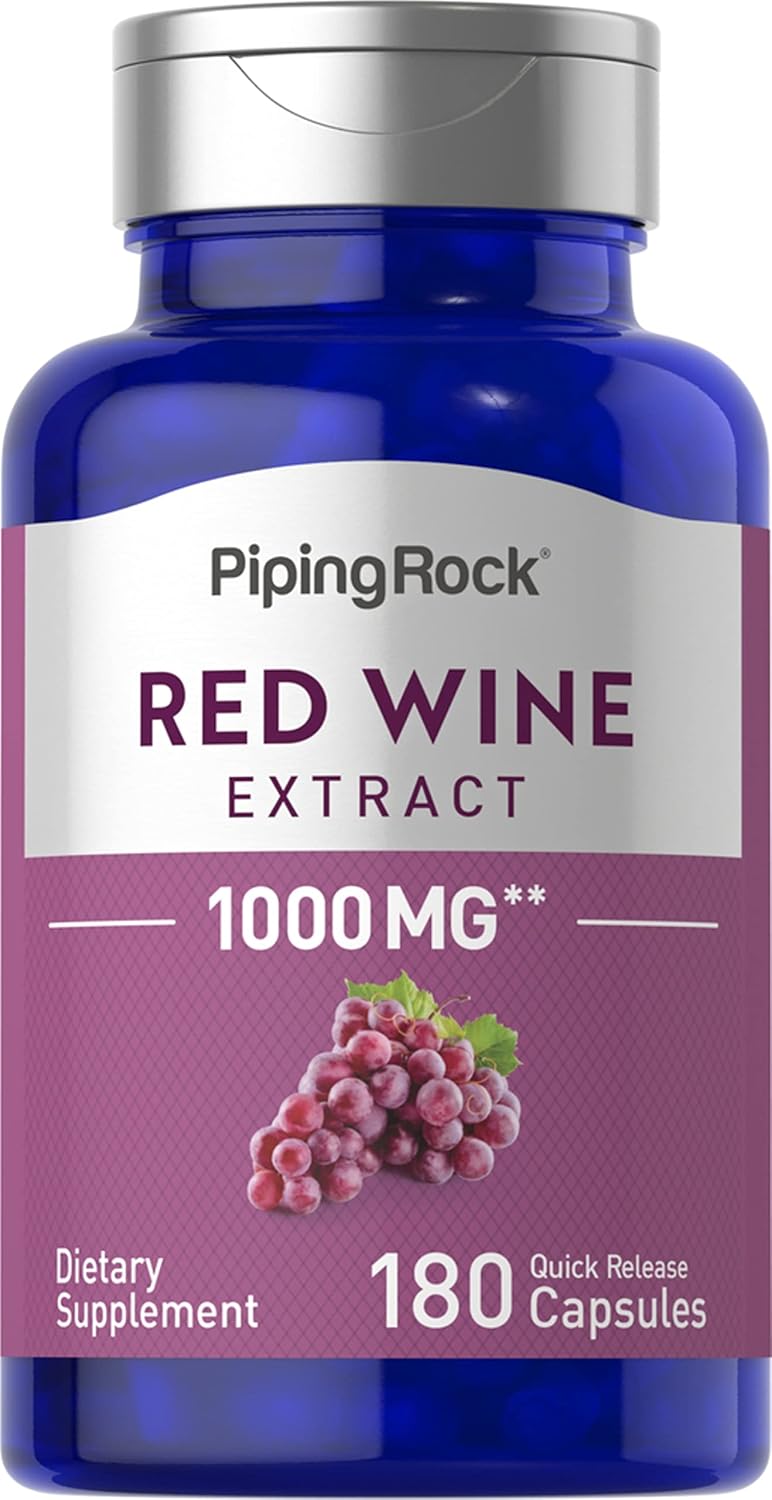 180 Count Piping Rock Red Wine Extract Capsules 1000mg - Non-GMO, Gluten Free Formula