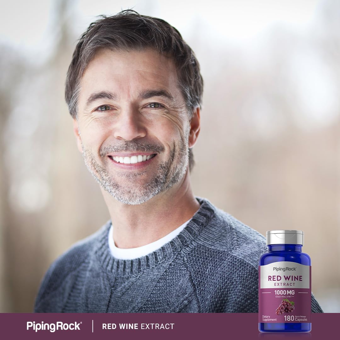 180 Count Piping Rock Red Wine Extract Capsules 1000mg - Non-GMO, Gluten Free Formula