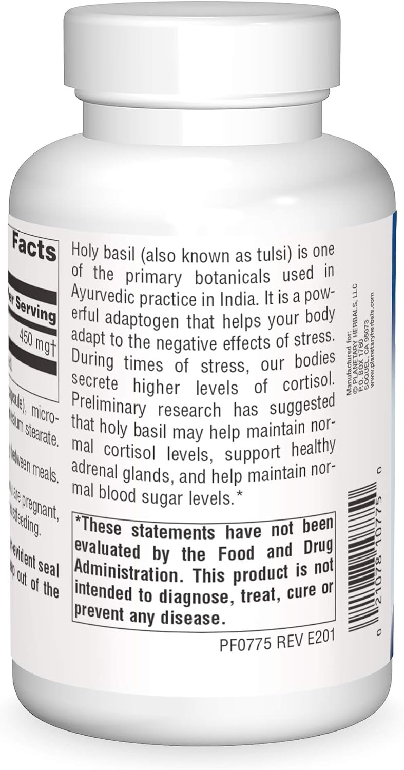 180 Count Planetary Herbals Holy Basil Extract Capsules for Centered Calmness