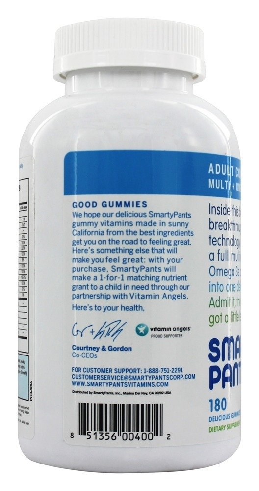 180 Count SmartyPants Adult Complete Daily Gummy Vitamins: Gluten-Free Multivitamin with Omega-3 DHA/EPA Fish Oil, Methyl B12, Vitamin D3 - Non-GMO - 30 Day Supply