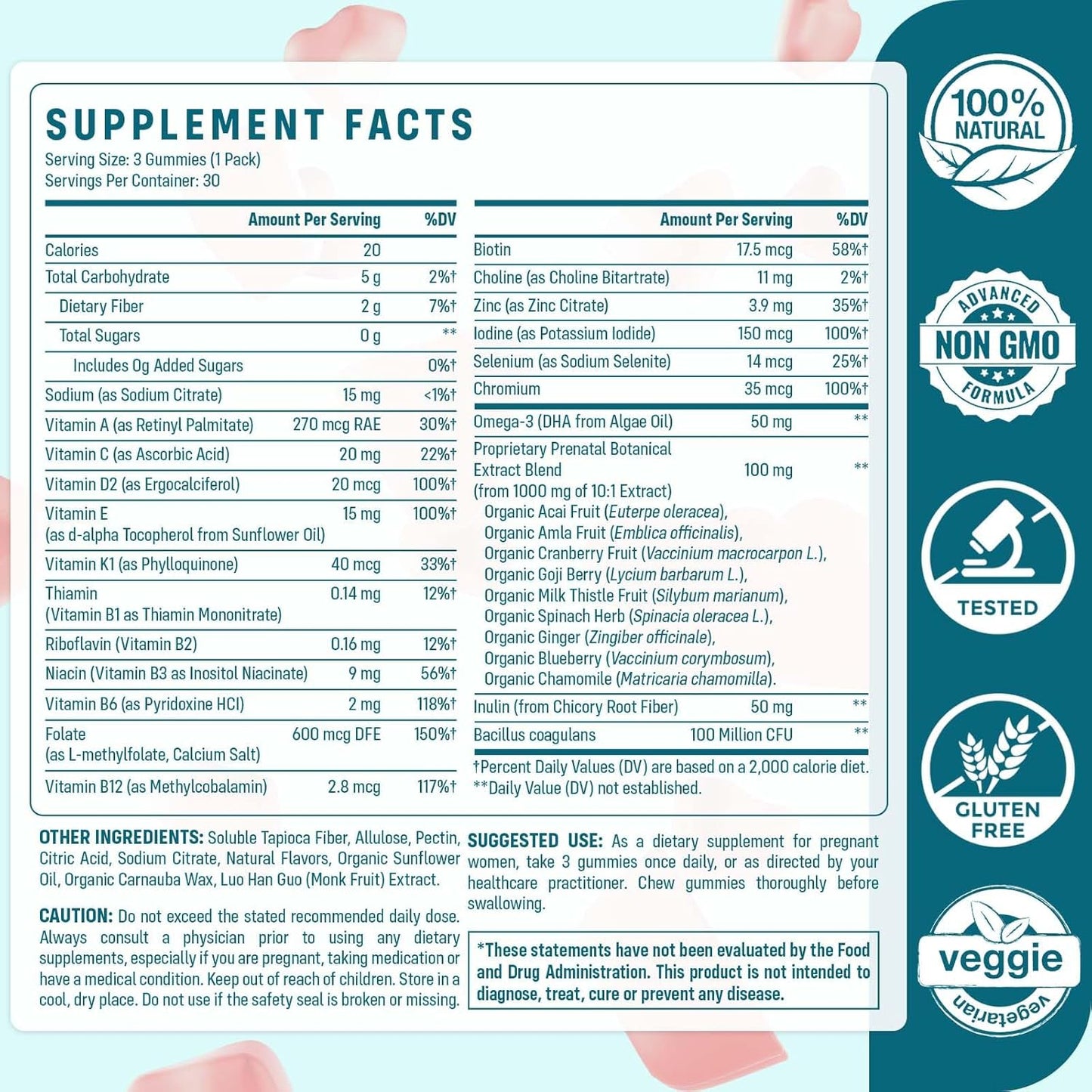180 Count Sugar-Free Prenatal Gummies with Folate, DHA, & Probiotics - Iron-Free for Immune & Digestive Support - 90 Gummies x 2 Bottles