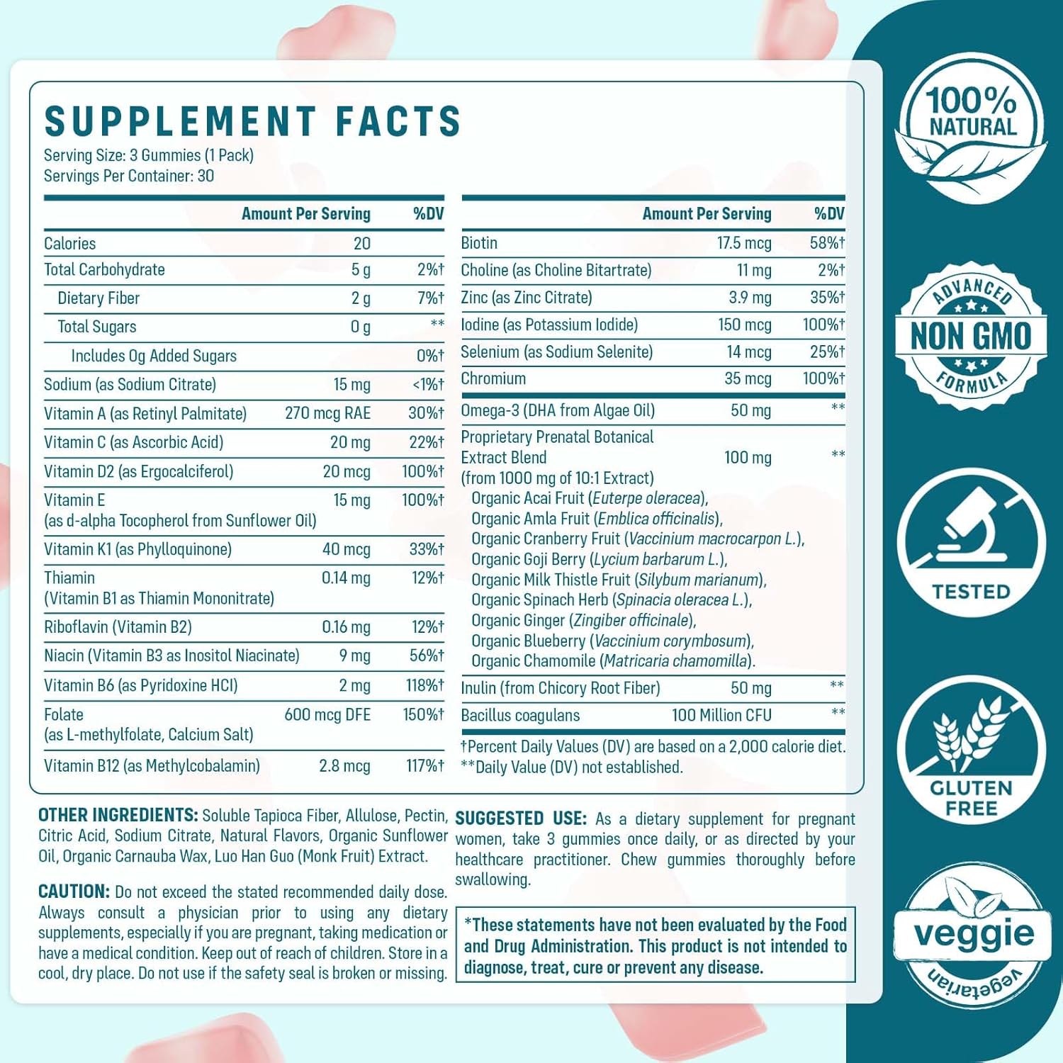 180 Count Sugar-Free Prenatal Gummies with Folate, DHA, & Probiotics - Iron-Free for Immune & Digestive Support - 90 Gummies x 2 Bottles