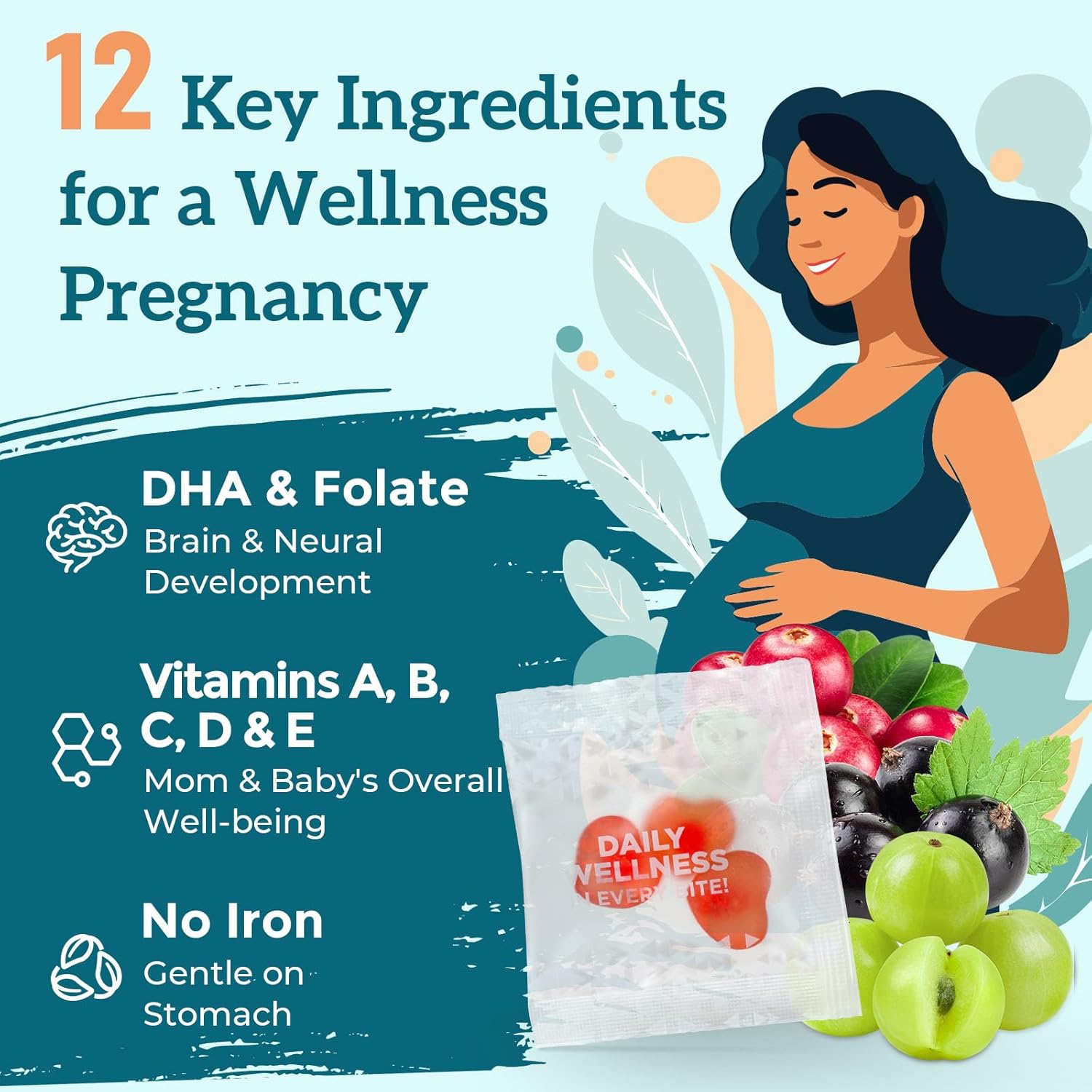 180 Count Sugar-Free Prenatal Gummies with Folate, DHA, & Probiotics - Iron-Free for Immune & Digestive Support - 90 Gummies x 2 Bottles