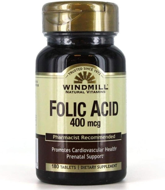 180 Count Windmill Folic Acid 400 Mcg Tablets for Daily Health Support