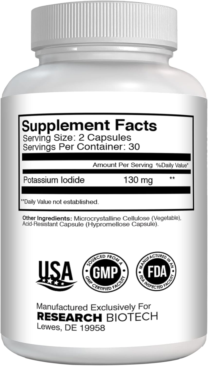 180 Count Wuiil Max-Bio Potassium Iodide Capsules 130mg - Thyroid Support Dietary Supplement
