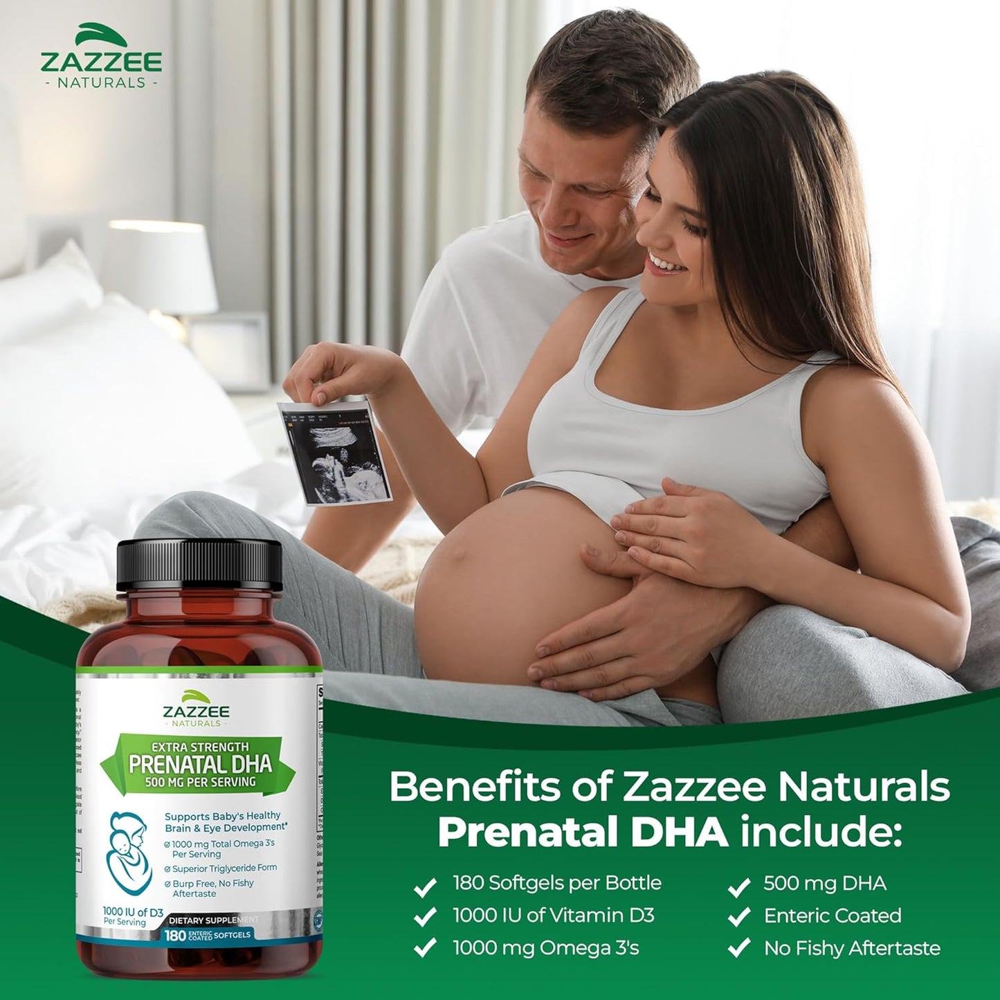 180 Count Zazzee Prenatal DHA Softgels - 500mg, 1000mg Omega 3, 1000UI Vitamin D3, No Fishy Aftertaste, Burp-Free - BoostGo Australia