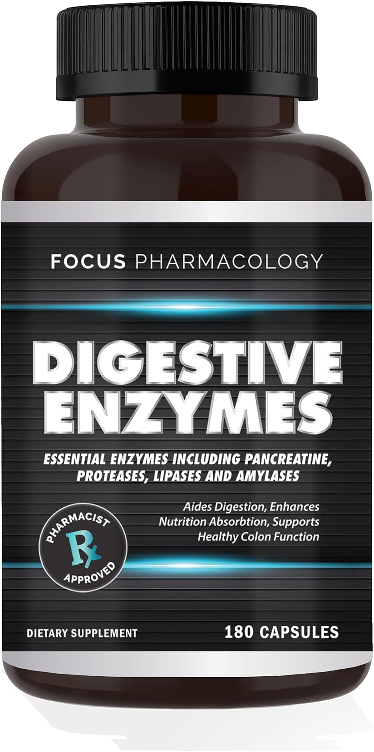 180 Ct Digestive Enzymes & Probiotics Blend with Protease, Lipase, Lactase, Galactosidase, Acidophilus, Casei, Plantarum.