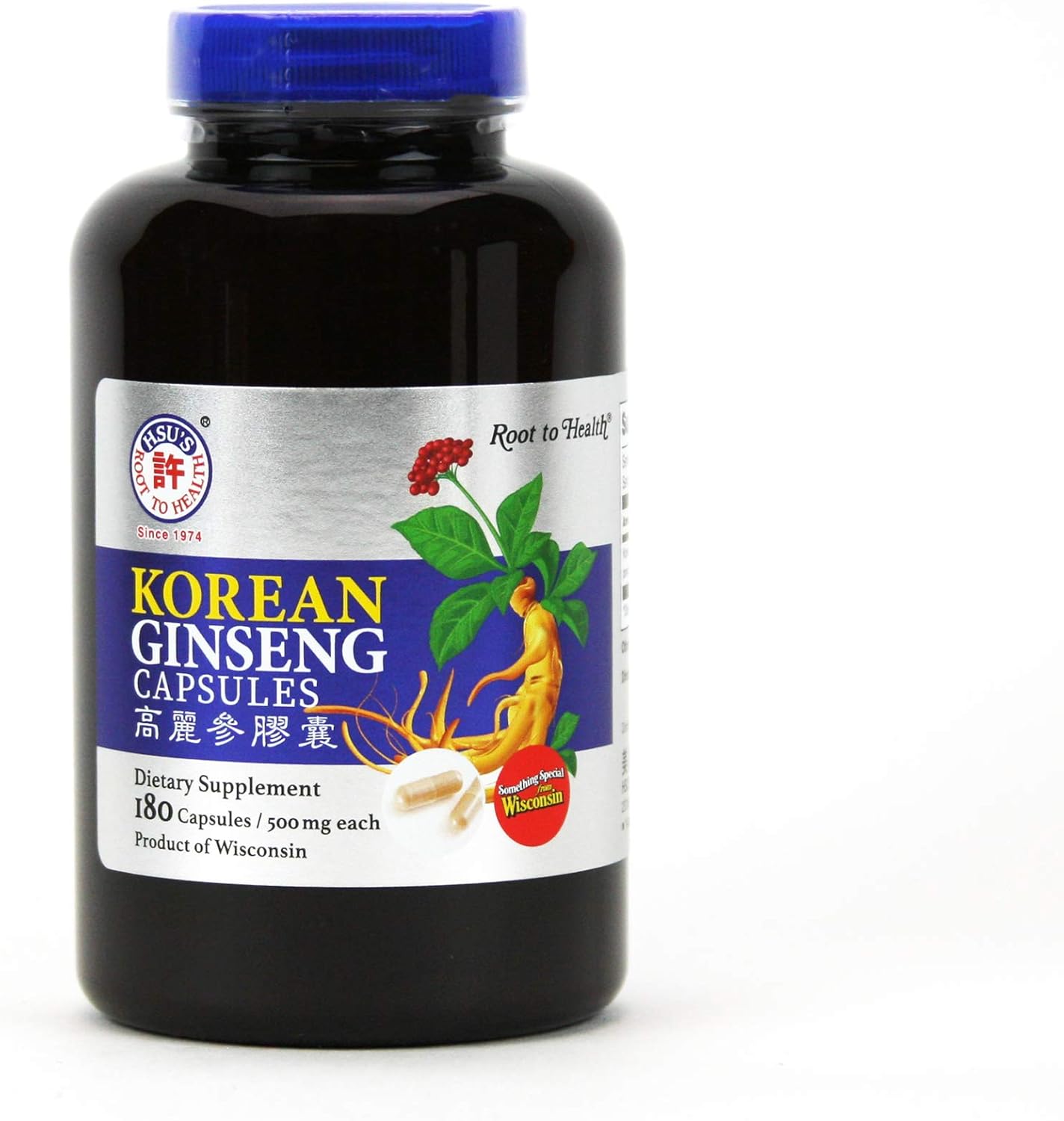 180 ct Hsu's Ginseng Gardens Korean Ginseng Capsules - 500 mg | SKU 1511 | Direct from Wisconsin Cultivated Korean Ginseng
