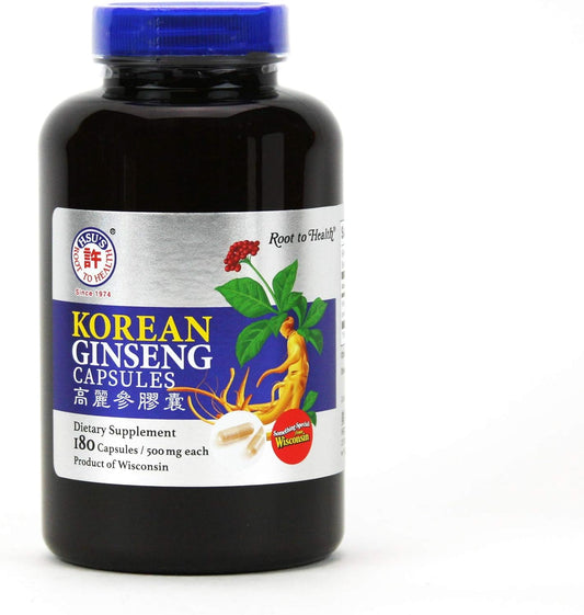 180 ct Hsu's Ginseng Gardens Korean Ginseng Capsules - 500 mg | SKU 1511 | Direct from Wisconsin Cultivated Korean Ginseng
