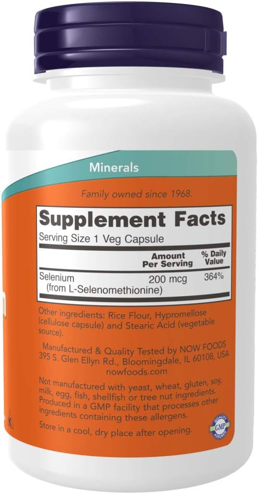 180 ct NOW Foods Selenium 200 mcg VCaps - Immune Support Supplement