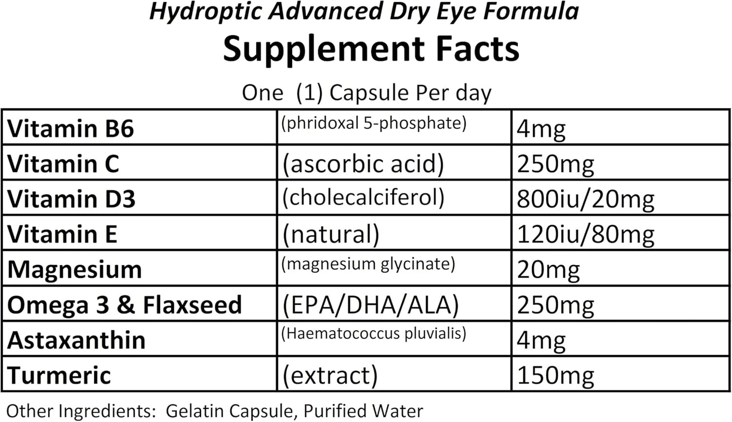 180 Day Supply of ADVANCED THERAPEUTICALS Hydroptic Advanced Dry Eye Formula - One-Per-Day Formula